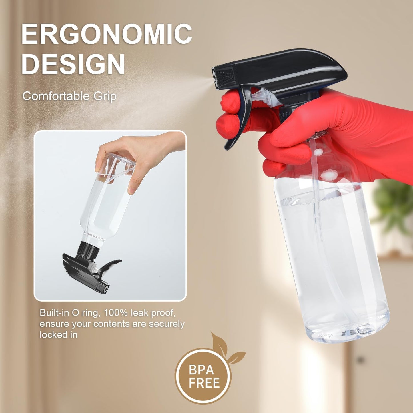 Spray Bottles 2-Pack, 10 Oz, Mist & Stream, Heavy Duty Spraying Empty Water Sprayer Bottle, BPA Free Plastic Refillable Containers for Cleaning Solutions, Plants, Hair, Essential Oils (Clear)