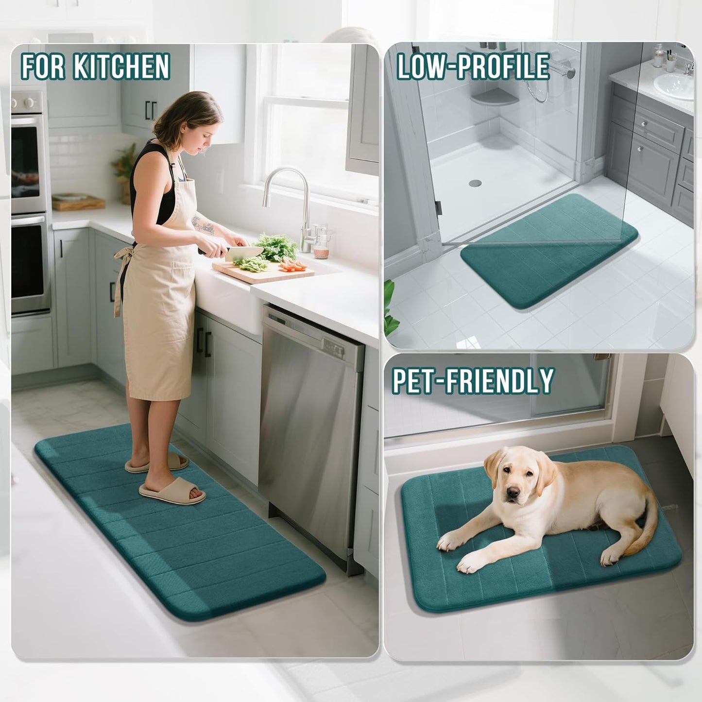 Yimobra Teal Bath Mat 31.5x20 Inch, Super Soft Absorbent Memory Foam Bathroom Rug Non Slip, Quick Dry, Machine Washable Floor Carpet for Tub Shower, Home Decor Accessories