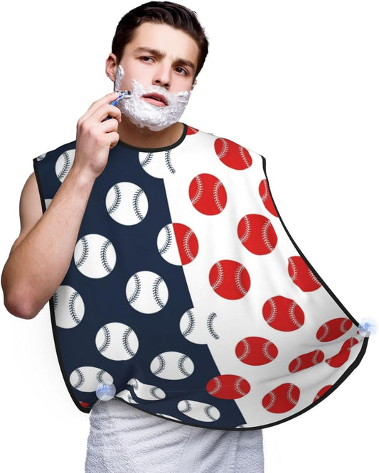 Adjustable Beard Bib, Non-Stick Hair Catcher Cape for Men's Shaving, Waterproof with 2 Suction Cups, Baseball American Flag Shave Bib