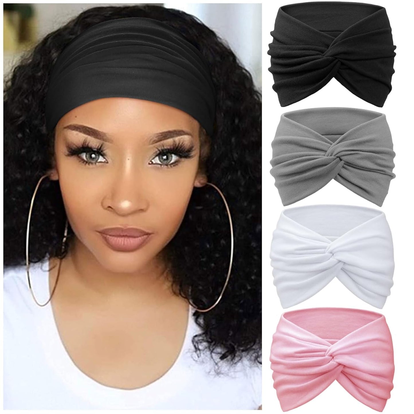 Extra Wide Headbands for Women Large Turban Headband Non Slip Boho Elastic Hairband Hair Twisted Knot Head Bands Accessories