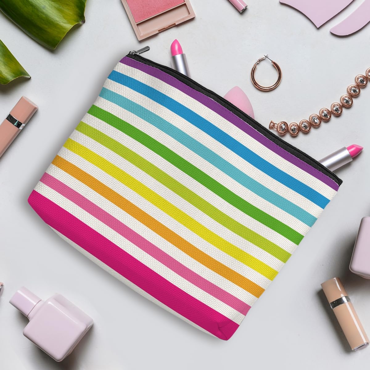 4pcs Colorful Rainbow Makeup Bag, Bright Neon Colors Cosmetic Bag, Christmas Wedding Anniversary Birthday Friendship Gifts for Women Girls Best Friends Therapist Bestie Mom Travel Toiletry Bag