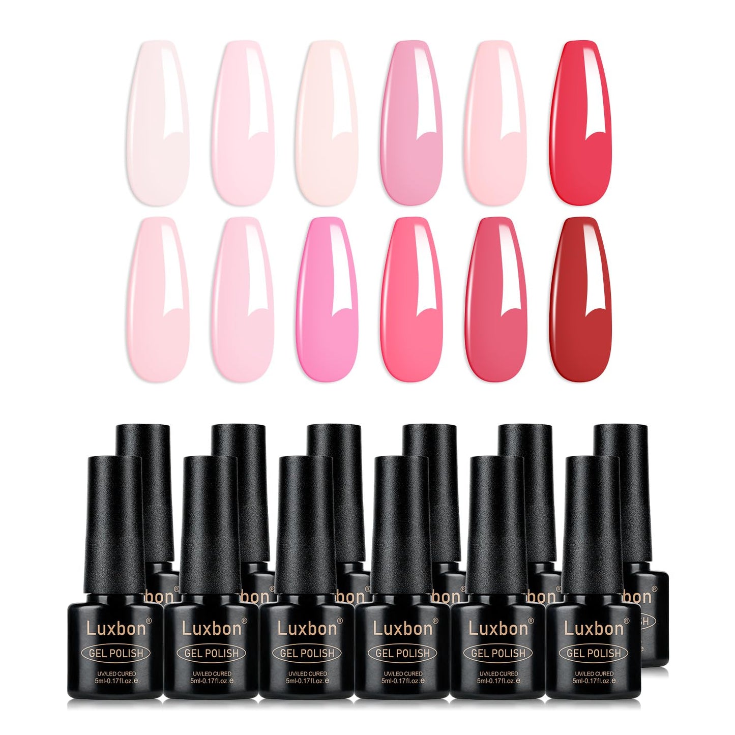 Luxbon 12 pcs Gel Nail Polish Set - Spring Color Set Long Lasting Gel Polish, uv led Soak Off Nail Art Designs Manicure Kit 004