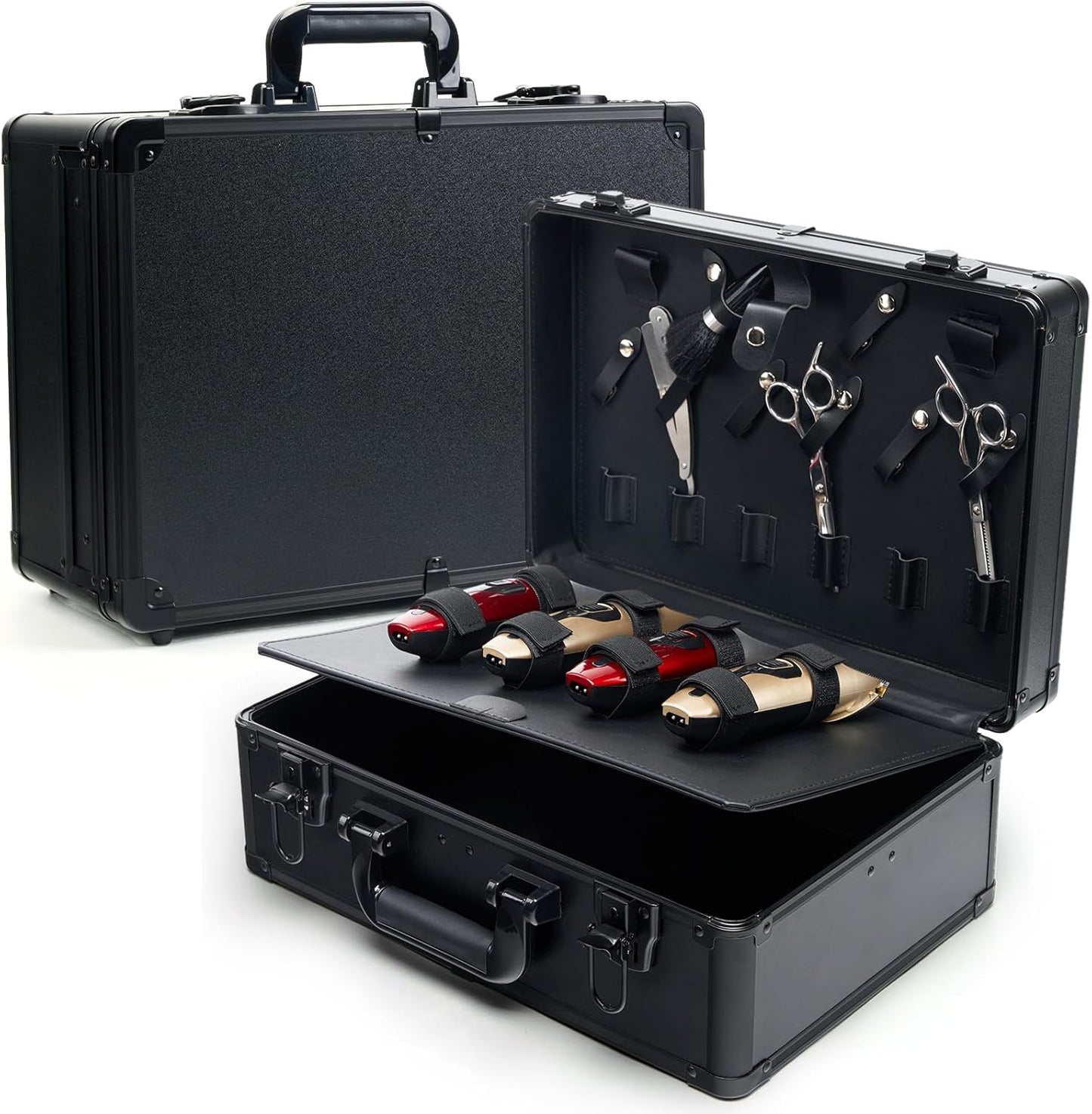 MoyRetty Professional Barber Case Portable Aluminum Organizer for Hair Stylists & Pet Groomers Hairdresser Tool Metal Buckle Box Organizer Traveling Suitcase (Simple)