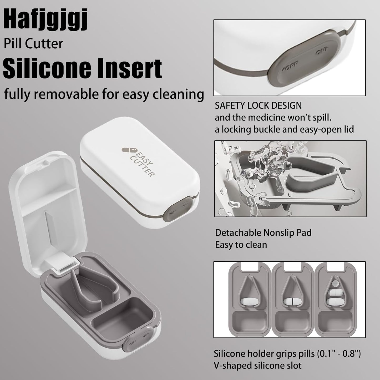 Pill Cutter Splitter for Small or Large Pills with Safety Lock - Accurate and Easy Travel-Friendly Design for Daily Use (White)