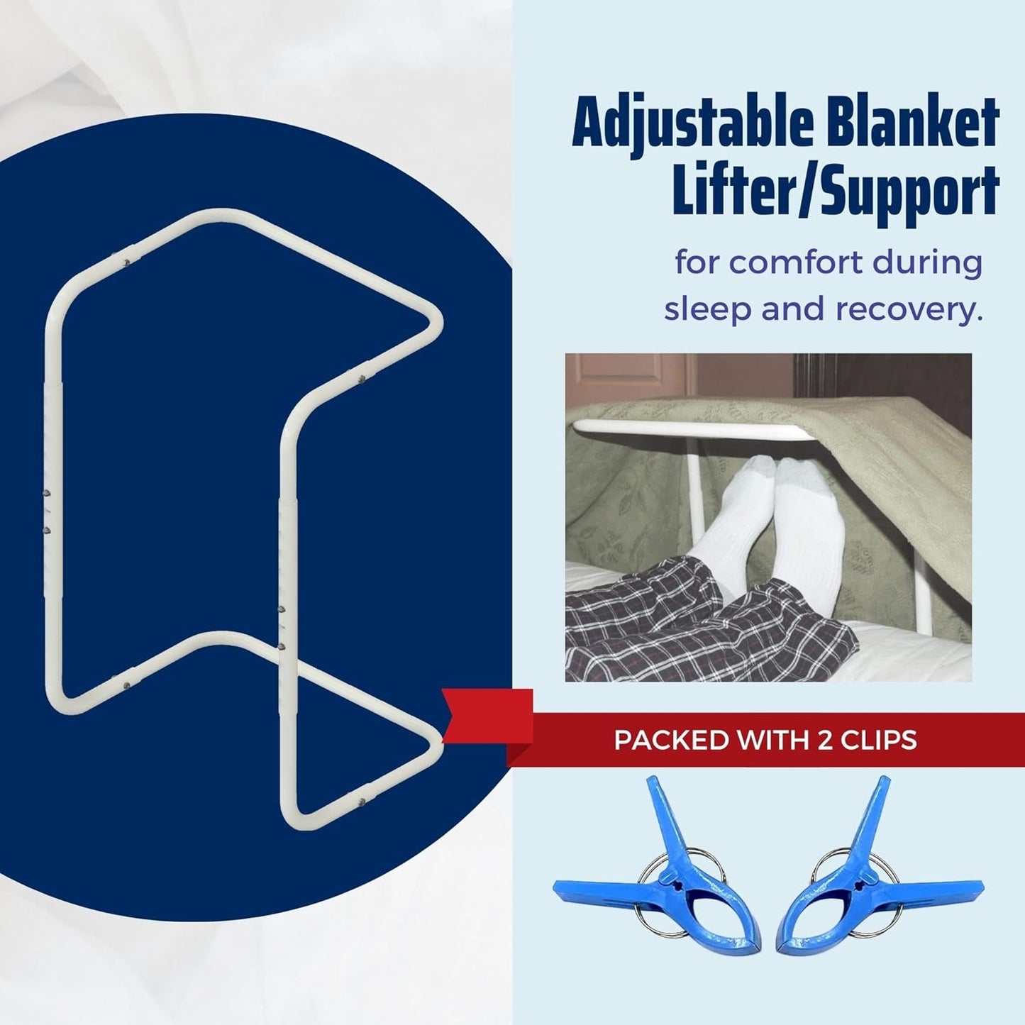 Adjustable Blanket Lifter/Support with Bed Support (Height of 23"–31") and 2 Clips(Random Color), Heavy Duty Steel, Ideal for Arthritis Relief, Restless Legs, Foot Cramping, Surgery Recovery