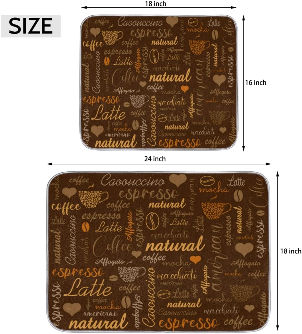 Hexteria Coffee Dish Drying Mat for Countertops, Quick Drying Mat for Kitchen, 16"x18", Brown