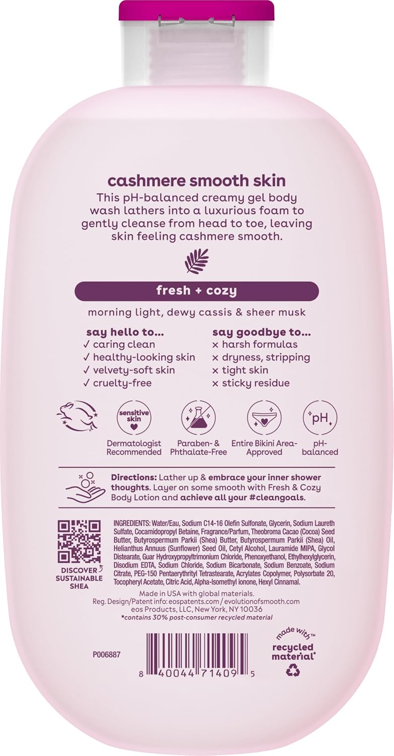 eos Shea Better Cashmere Body Wash, Fresh & Cozy, Moisturizing, pH Balanced Body Wash, Creamy Gel Formula, Paraben & Phthalate Free, Sensitive Skin, 16 fl oz