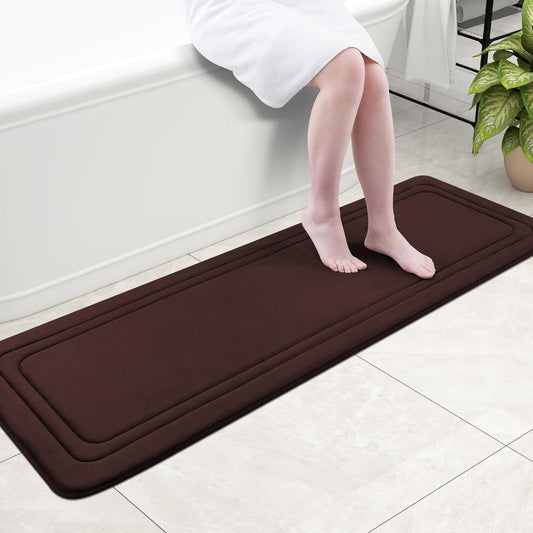 Grandaily Memory Foam Bath Mat Rug 59x20, Ultra Soft, Non-Slip and Absorbent Bathroom Rugs, Machine Wash Dry, Comfortable Bath Carpet for Bathroom Floor, Tub and Shower, Brown