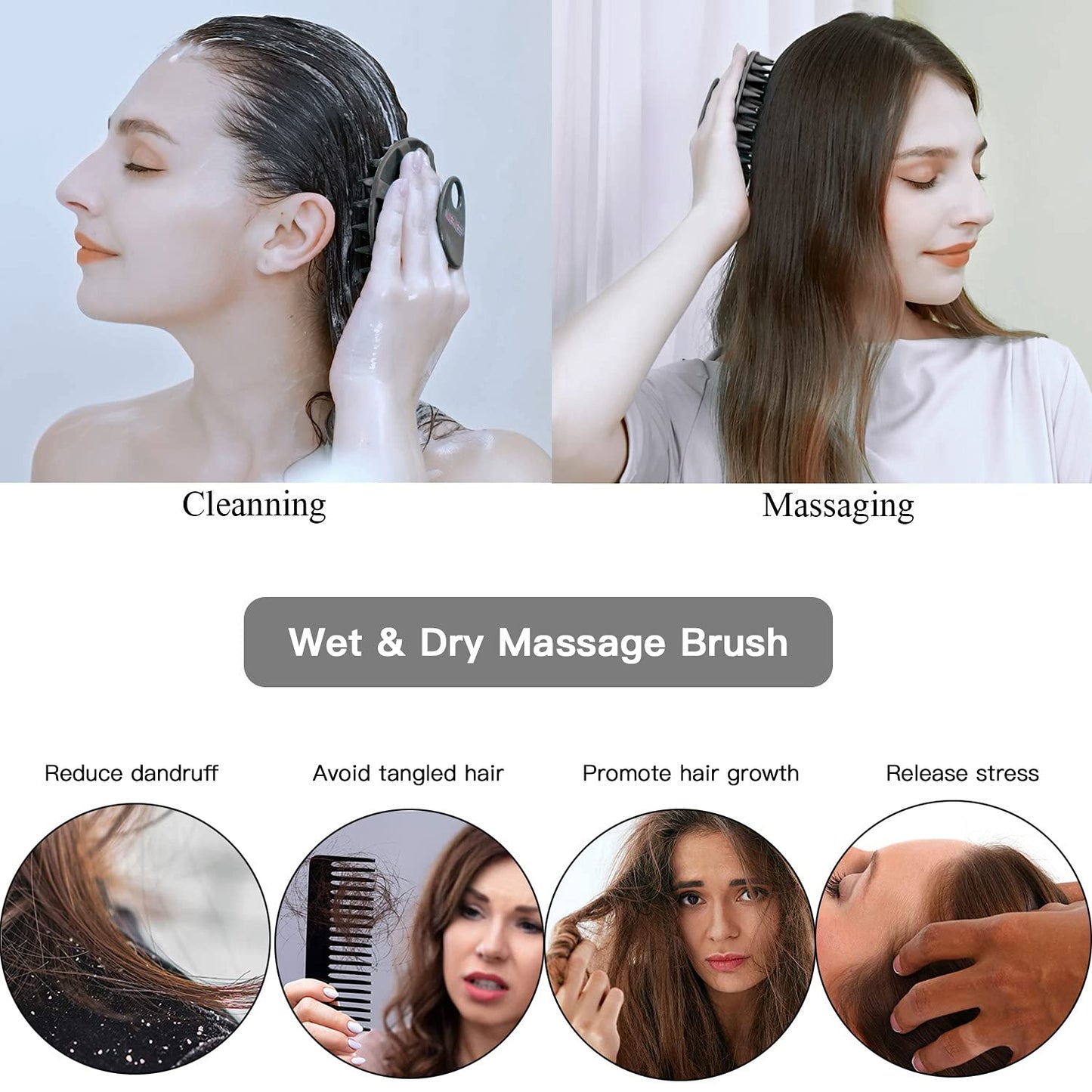 INNERNEED Scalp Massager Shampoo Brush, Wet & Dry Manual Scalp Care Head Scrubber Hair Washing, Soft Silicone Bristles, for Hair Growth, Dandruff Removal (Black+Pink)