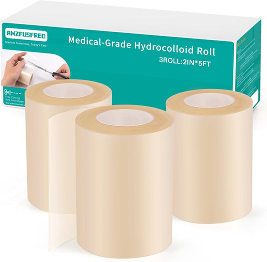 Upadated Hydrocolloid Bandages,3 Pack*5FT Hydrocolloid Roll for Wound Care,Medical-Grade Hydrocolloid Patch Bandages with Self-Adhesive, Flexible & Waterproof DIY Size & Shape (2in*15ft)