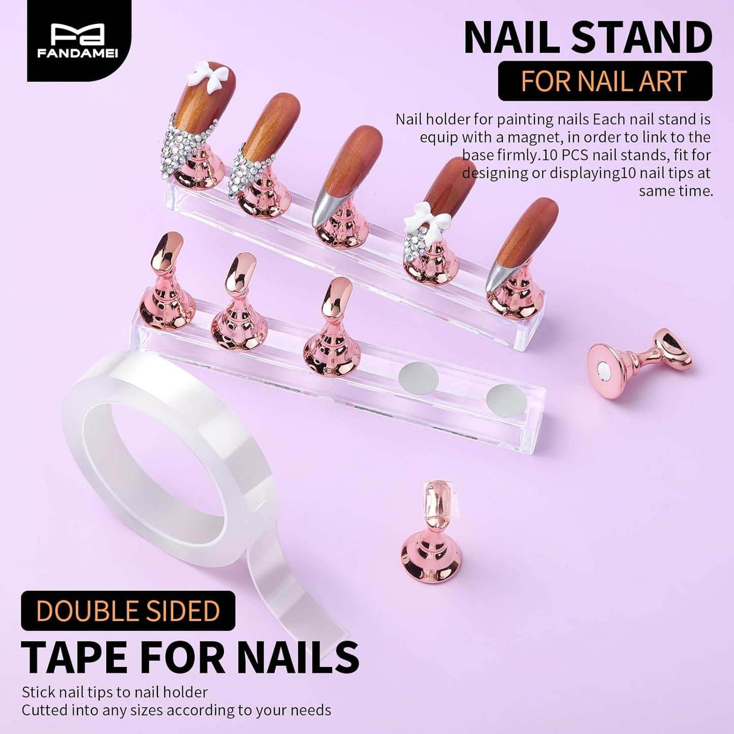 FANDAMEI Nail Art Tools, Acrylic Nail Brush, Nail Stand, Nail Gems And Rhinestones, Nail Holder For Painting Nails, 15 PCS Nail Art Brushes, Nail Dotting Tool, Nail Tools, Nail Design Tools