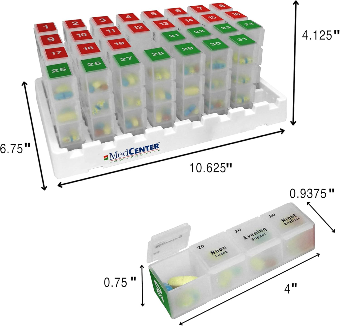 Monthly Pill Organizer 4 Times a Day, 31-Day Medication Organizer for Drawer or Lock Box with 31 Pill Boxes and 4 Daily Compartments Gift for Mom, Dad, Elderly, and Seniors