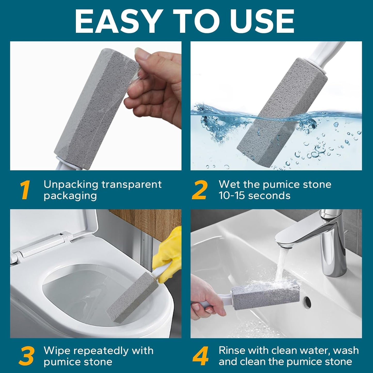 Emycool Pumice Stone Toilet Bowl Cleaner, 8 Pack Toilet Pumice Stone with Handle for Toilet Cleaning, Bathtubs, Sinks, Swimming Pools, Grills