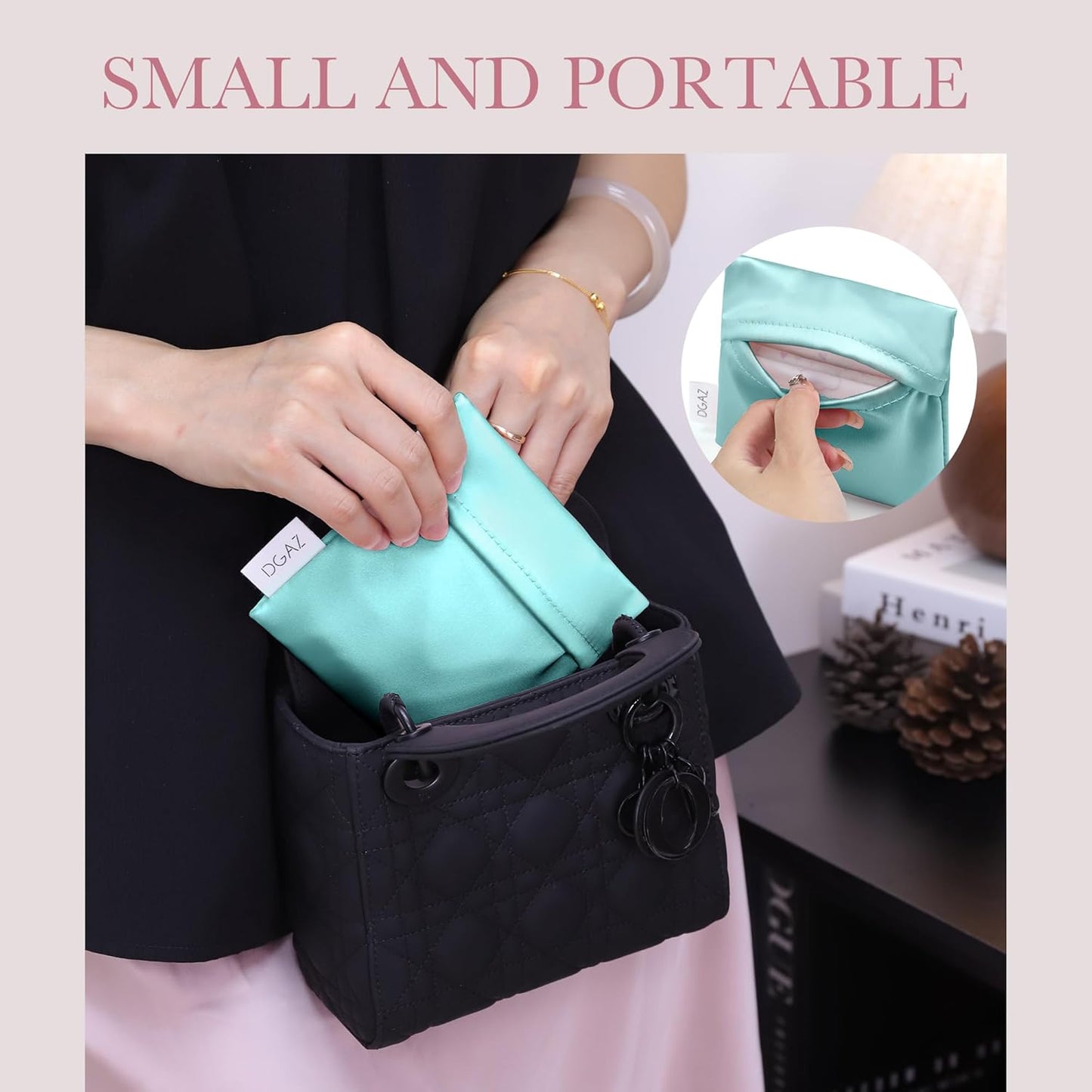 DGAZ Silk Sanitary Napkin Storage Bag, Period Bag for Teen Aged Girls, Portable Period Bag for Panty Liners/Menstrual Cup/Small Tampons，Mini Makeup Bag for Purse(Blue Zephyr)