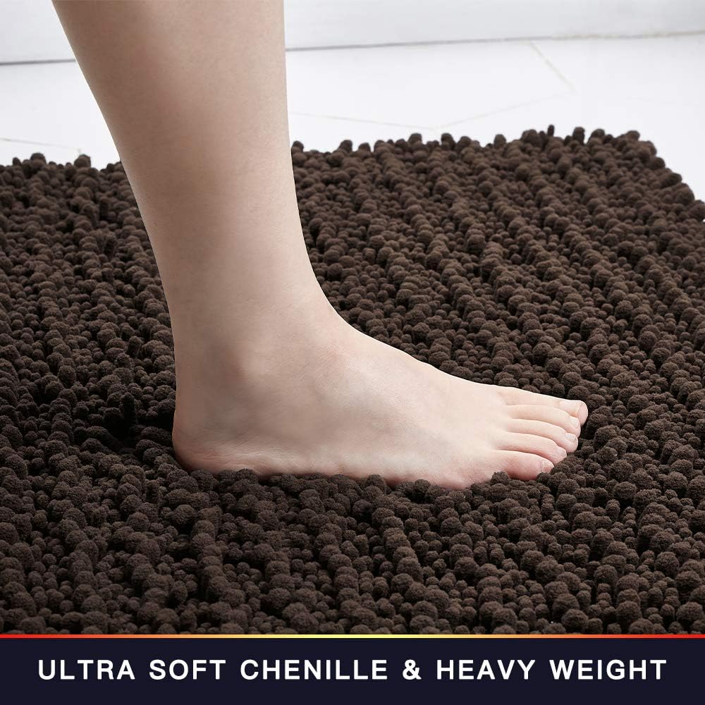 Walensee Large Bathroom Rug Non Slip Bath Mat (72x24 Inch Brown) Water Absorbent Super Soft Shaggy Chenille Machine Washable Dry Extra Thick Perfect Absorbant Best Plush Carpet for Shower Floor