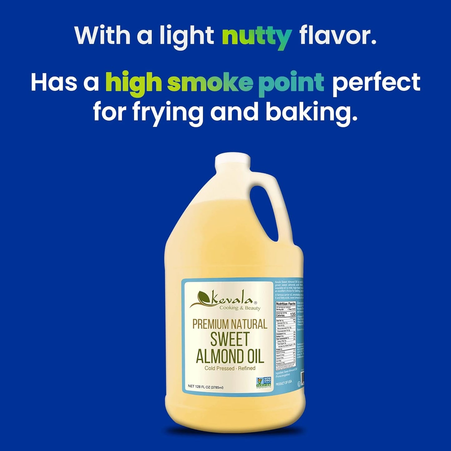 Kevala - Sweet Almond Oil Natural - Almond Oil for Skin and Cooking - Cold Pressed Oil - Premium Natural Oil - 1 Gal - 128 fl oz