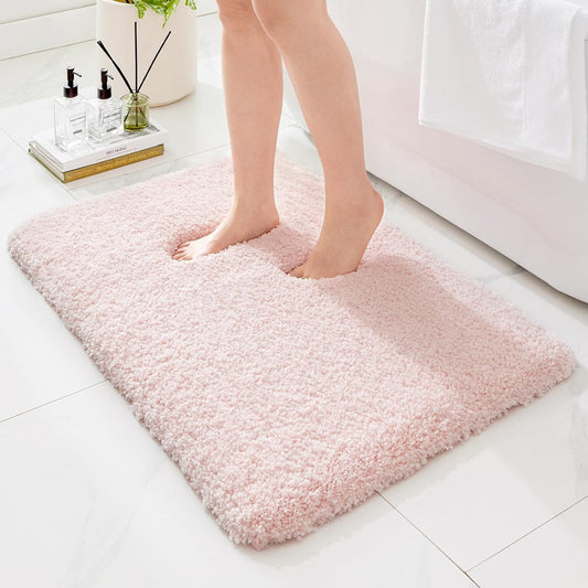 ILANGO Pink Bathroom Rugs 32" × 20" Non Slip & Super Absorbent Extra Thick Soft, Washable Bath Mat for Floor, Microfiber Plush Shaggy Bath Rug with Rubber for Bathtub Shower Room Sink