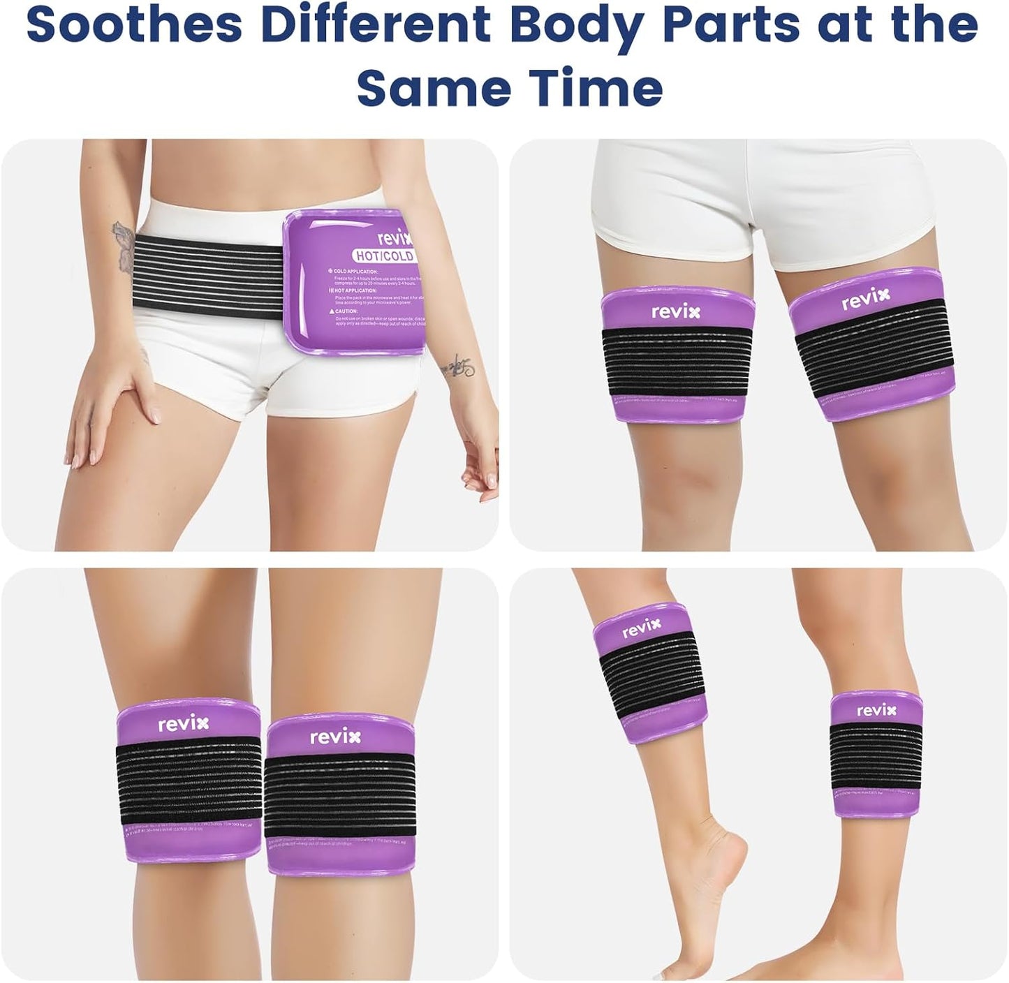 REVIX Large Ice Packs for Injuries, 2 Packs Hot & Cold Gel Ice Packs with PVC Cooling Design & Adjustable Strap, Flexible Therapy on Joints, Muscles, Shoulder, Back and Knee (12" x 6" Purple)