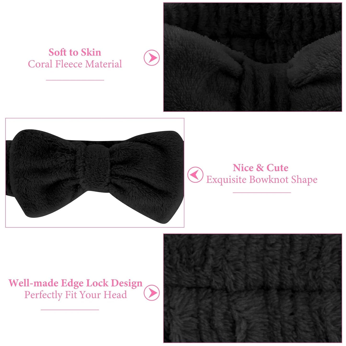 Ondder 8 Pack Makeup Headband Black and Pink Spa Headband Skincare Headbands for Washing Face