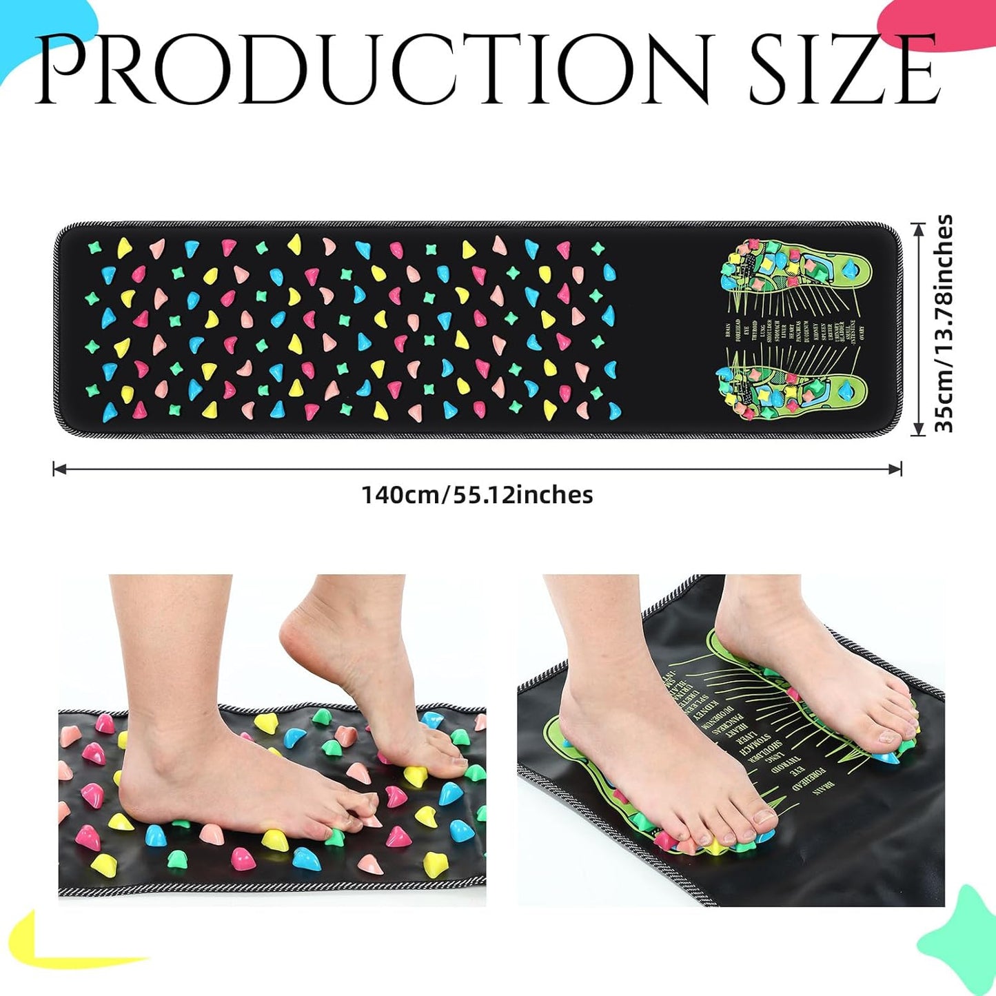BBTO Foot Massage Mat Reflexology Walk Stone Road for Acupressure Foot Massage Acupoint Mat for Long Sitting Elderly Students and Office Workers(55.12 x 13.78 Inches)