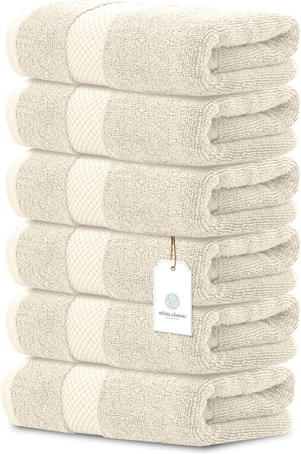 White Classic Luxury Ivory Hand Towels - Soft 100% Turkish Cotton | Highly Absorbent Hotel spa Bathroom Towel Collection | 16x30 Inch | Set of 6