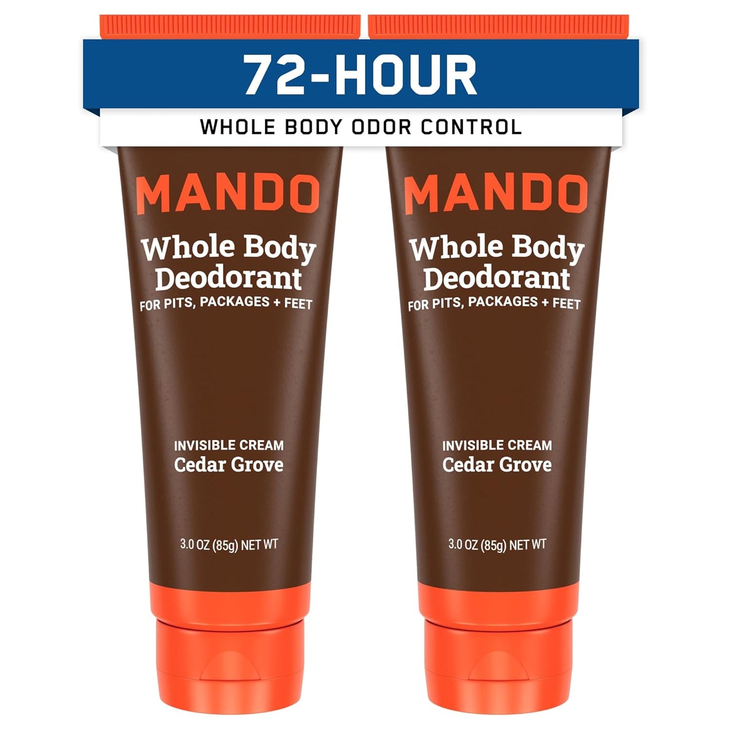 Mando Whole Body Deodorant For Men - Invisible Cream - 72 Hour Odor Control - Aluminum Free, Baking Soda Free, Skin Safe - 3 Ounce Tube (Pack of 2) - Cedar Grove