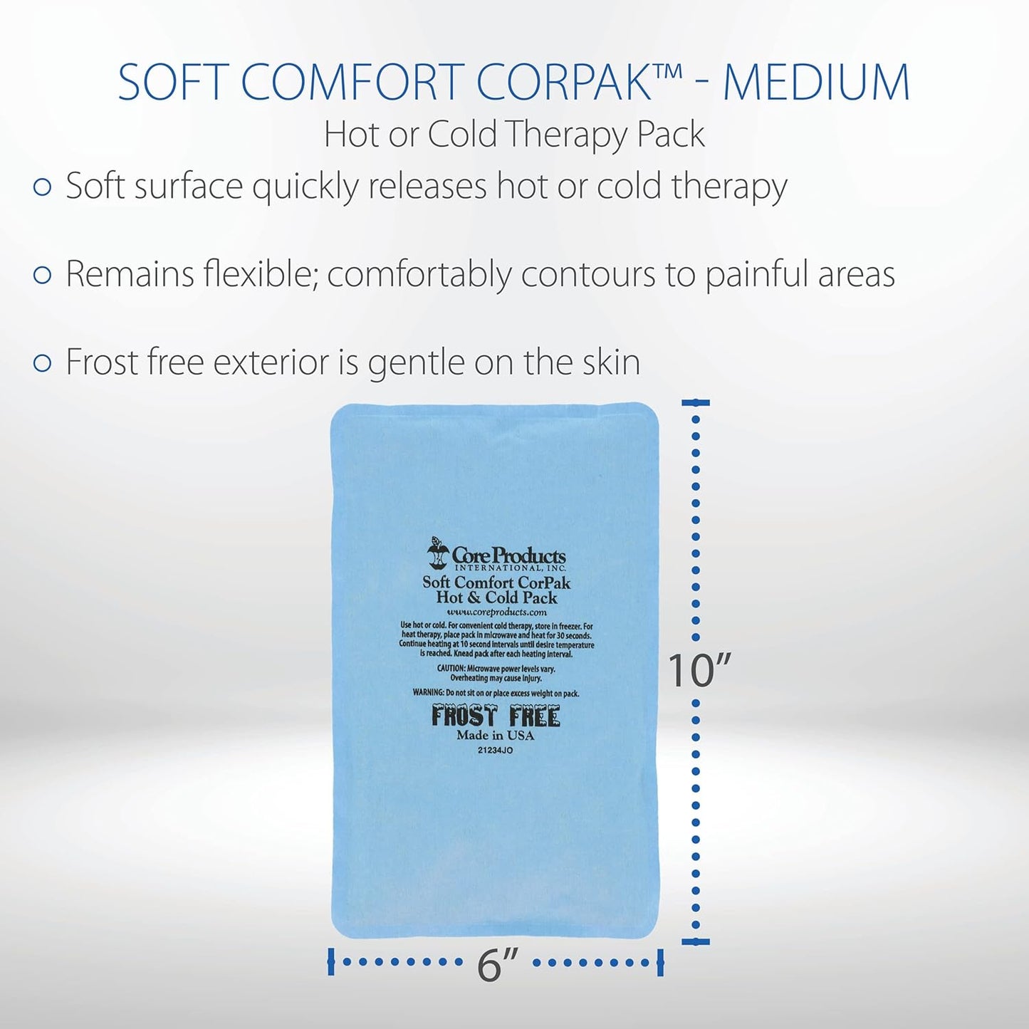 Core Products Soft Comfort CorPak – Reusable Hot & Cold Therapy Pack, Ice Pack for Injuries, No-Frost Compress for Muscle, Back & Joint Pain Relief – 6" x 10", Made in USA