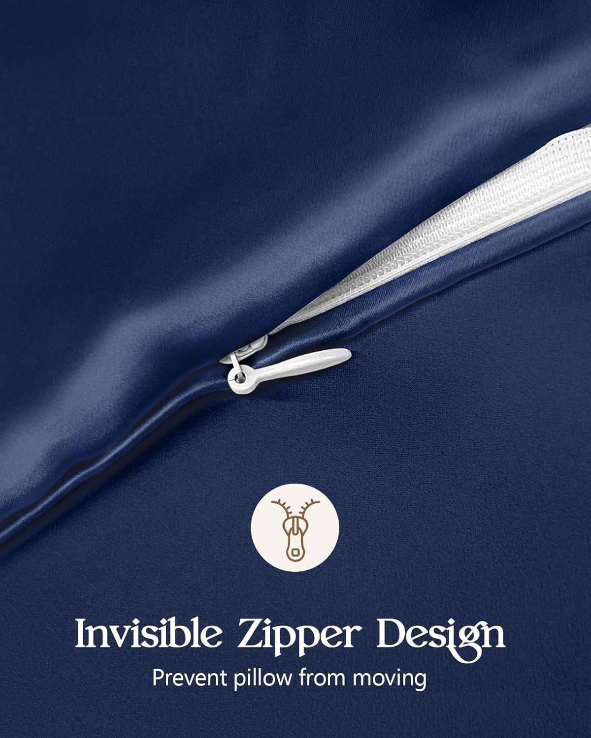 Silk Pillowcase 2 Pack - Pillow Cases Queen Set of 2 Size 20" x 30" for Hair and Skin Smooth Soft Breathable with Hidden Zipper Cooling Pillow Covers for Women, Navy Blue