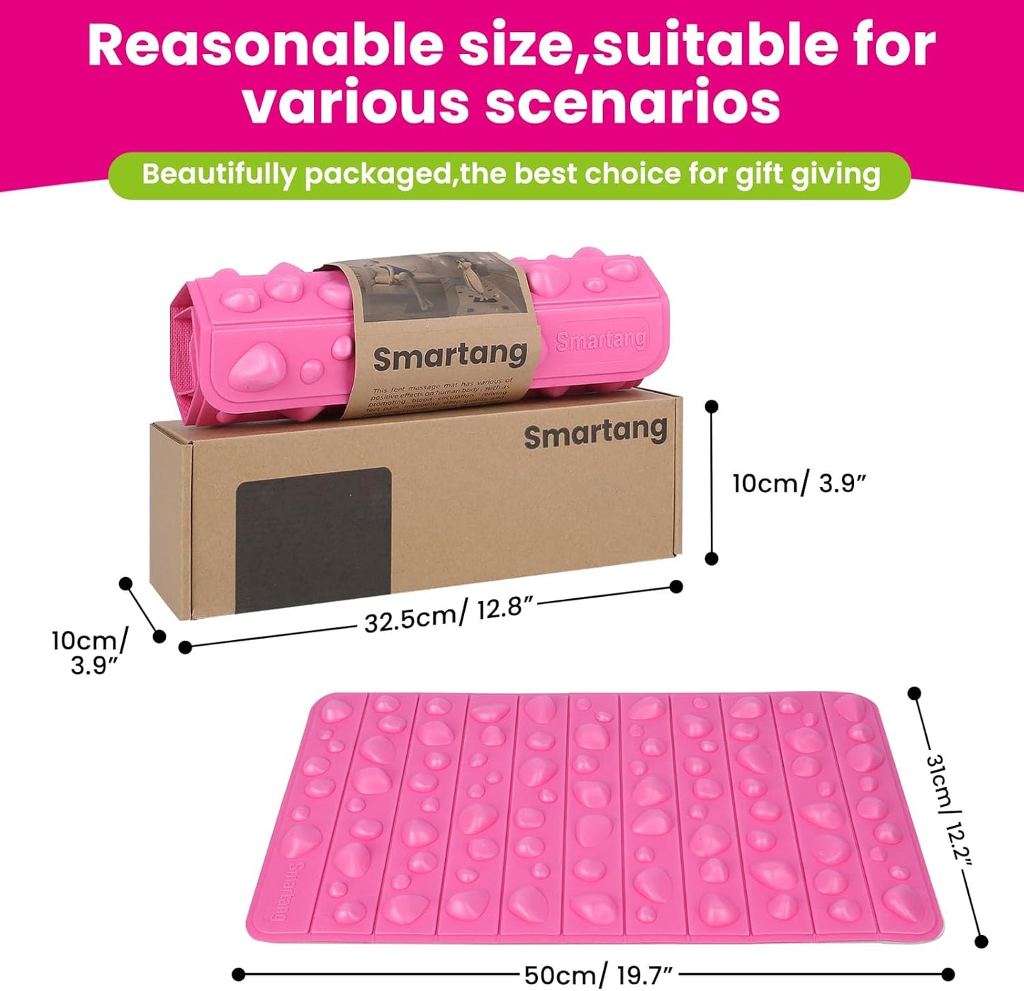Smatrang High Elasticity Foot Acupressure Mat,Foldable Particle Foot Massager Mat,Foot Pressure Point Pad Mat,Foot Massage Pad for Relieve Foot Pain,Relieve Fasciitis (Pink, 12 * 20in)