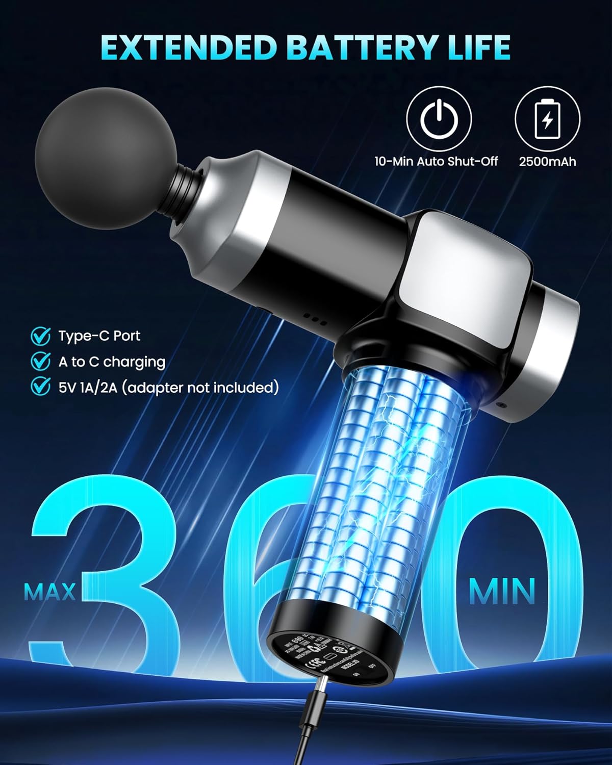 Deep Tissue Massage Gun, Portable Percussion Electric Muscle Massager for Pain Relief, Handheld Massagers with 30 Speeds & 6 Attachments for Back and Neck, Gifts for Men Women