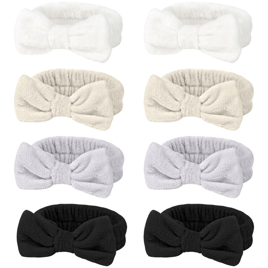 Ondder Spa Terry Cloth Headbands - 8 Pcs Cute Makeup Bow Headbands for Women, Skincare and Face Washing