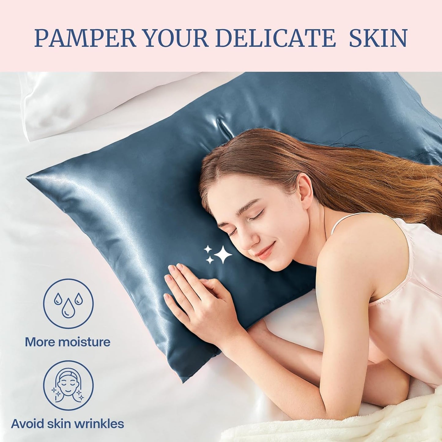 BEDELITE Satin Pillowcase for Hair and Skin, Super Soft Similar to Silk Pillow Cases 4 Pack with Envelope Closure, Cooling Pillowcases for Women Men (20"x30" Queen Size, Bluesteel)