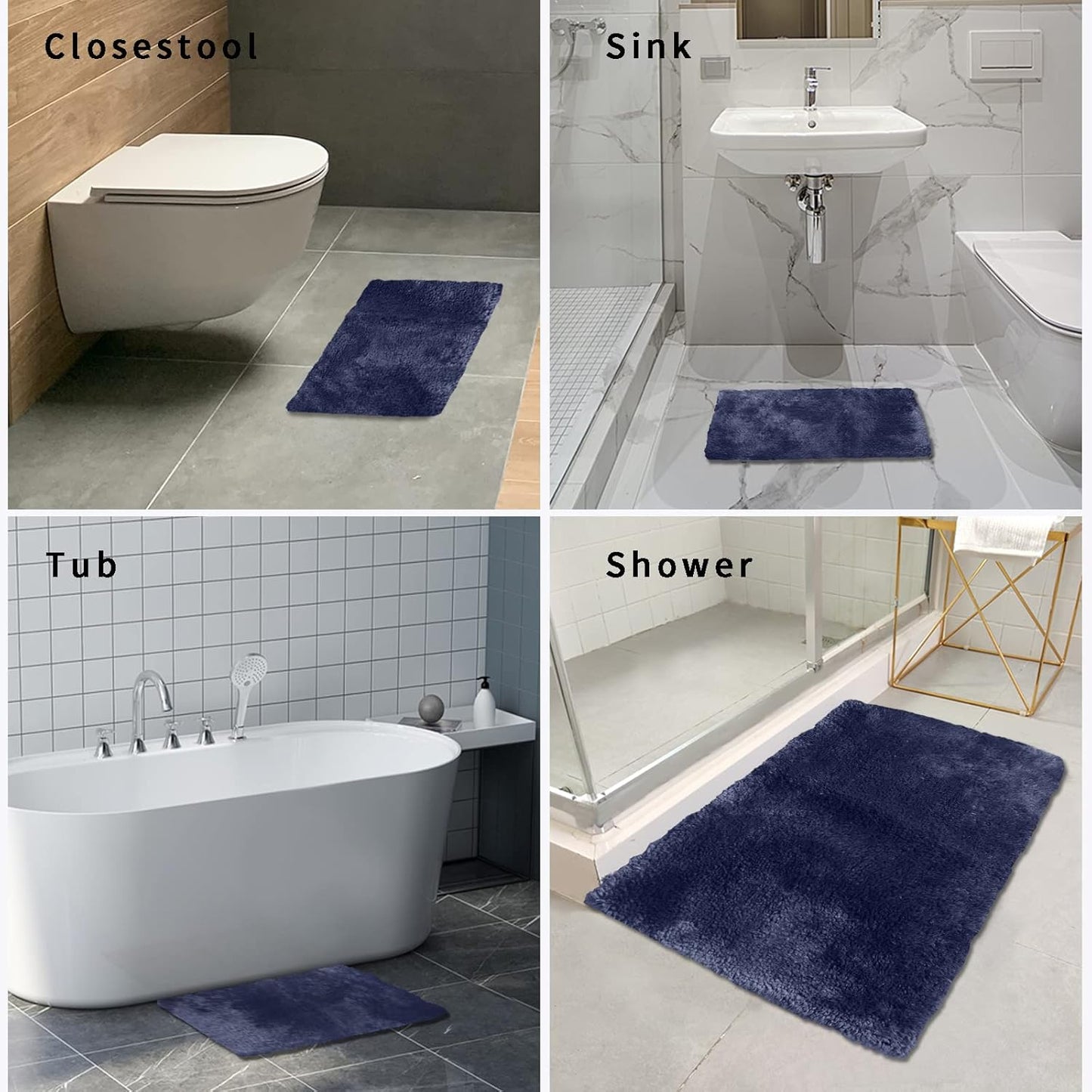 FIFU Bathroom Rugs 20" W x 32" L, Bath Mat for Bathroom, Bedroom, Laundry Room & Kitchen, Non-Slip Rubber Latex Backing, Extra Soft and Absorbent Microfiber Carpet, Machine Washable Rug, Navy Blue