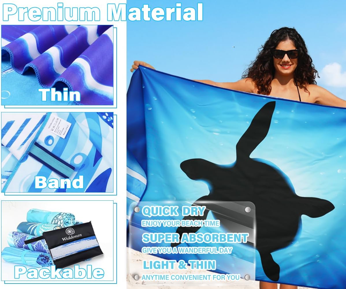 Lightweight Thin Microfiber Beach Towel Sand Free Quick Dry Absorbent Compact Soft Pool Swim Travel Towels Extra Large Oversized Beach Accessories Packable Essentials Stuff Gifts for Adult