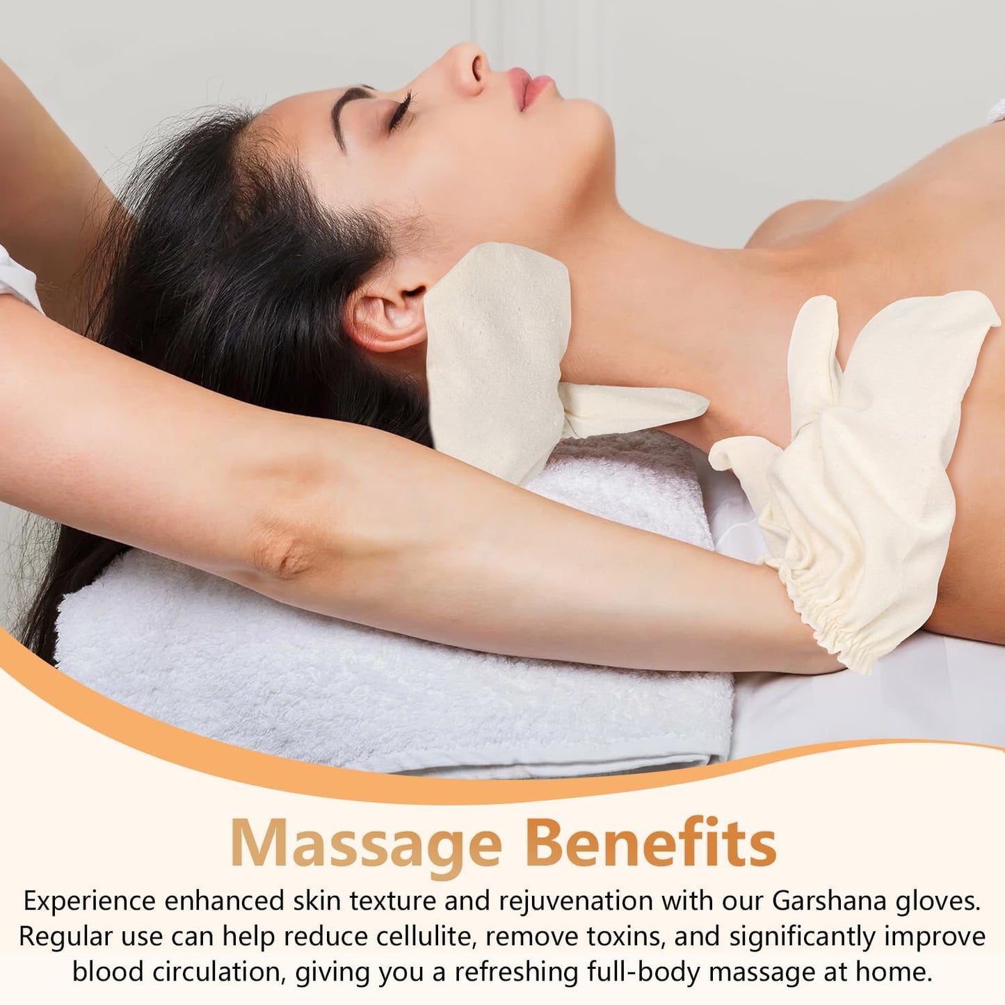 Garshana Gloves Raw Silk Massage, Raw SilkGloves Garshana with Elastic Wrist Bands, Exfoliating Bath Massage Raw Silk Gloves, for Skin BrushingMassage