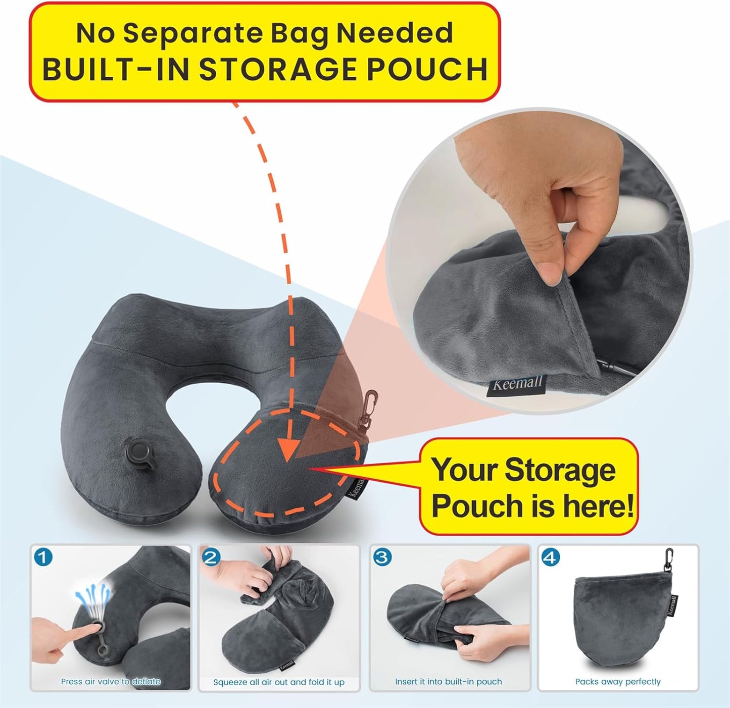 Inflatable Travel Pillows for Airplanes, Easy Blow Up Inflatable Travel Neck Pillows for Air Travel Sleeping Long Flight, Comfort Travel Air Pillows for Car Train Office Nap Camping