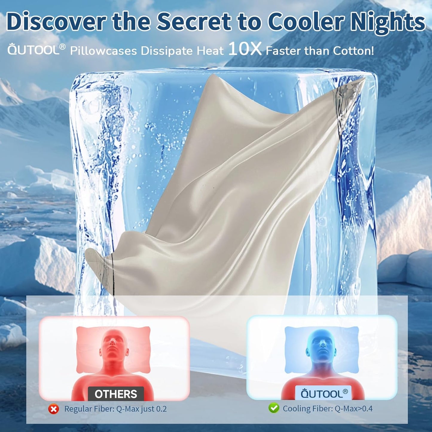 Cooling Pillow Cases 2 Pack for Hot Sleepers and Night Sweats, Ice Cool Pillow Covers Queen Size Set of 2 for Hair Skin Reduces Wrinkles&Frizz Softer Than Silk Pillow Case, Envelope Closure Champagne