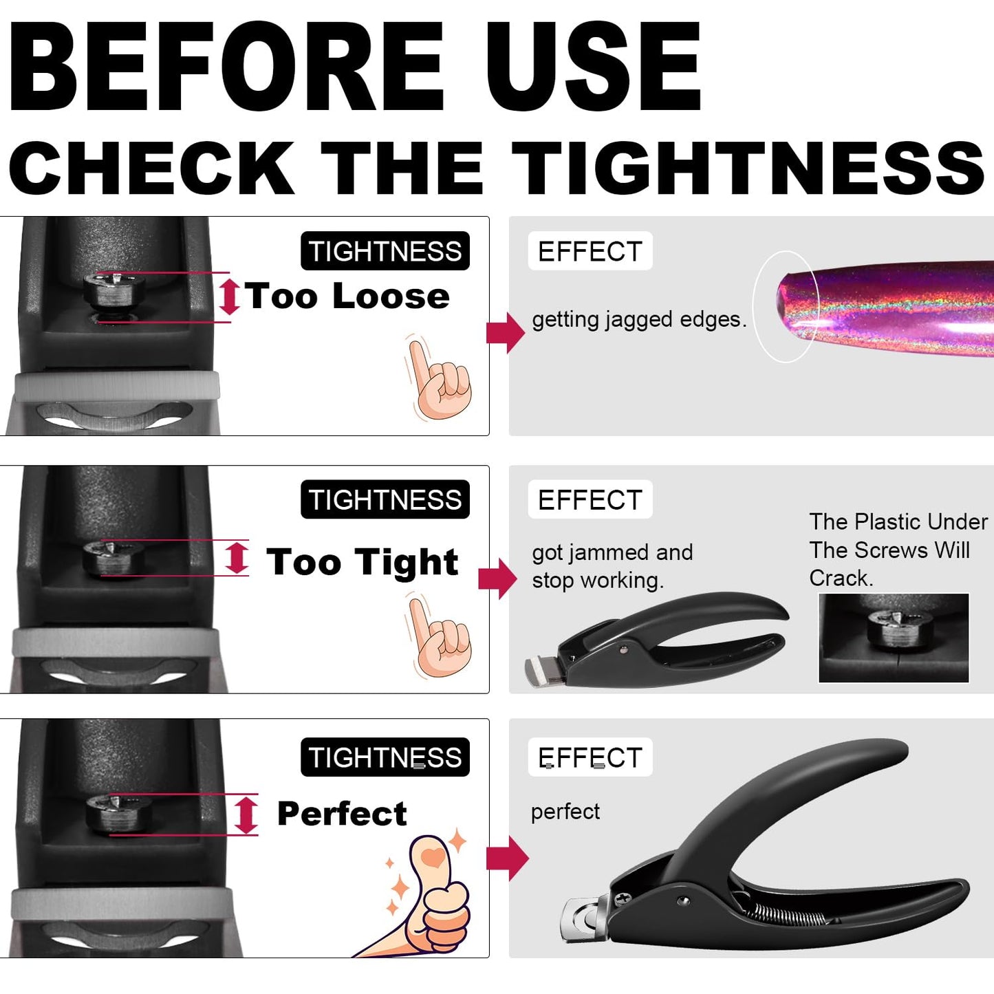 Black Adjustable Nail Clippers with Magnets Sizers for Acrylic Nails, Artificial Fake Nail False Nail Tip Cutter Trimmer Manicure Pedicure Sharp Blade Clip Tool For Salon Home Art Beauty