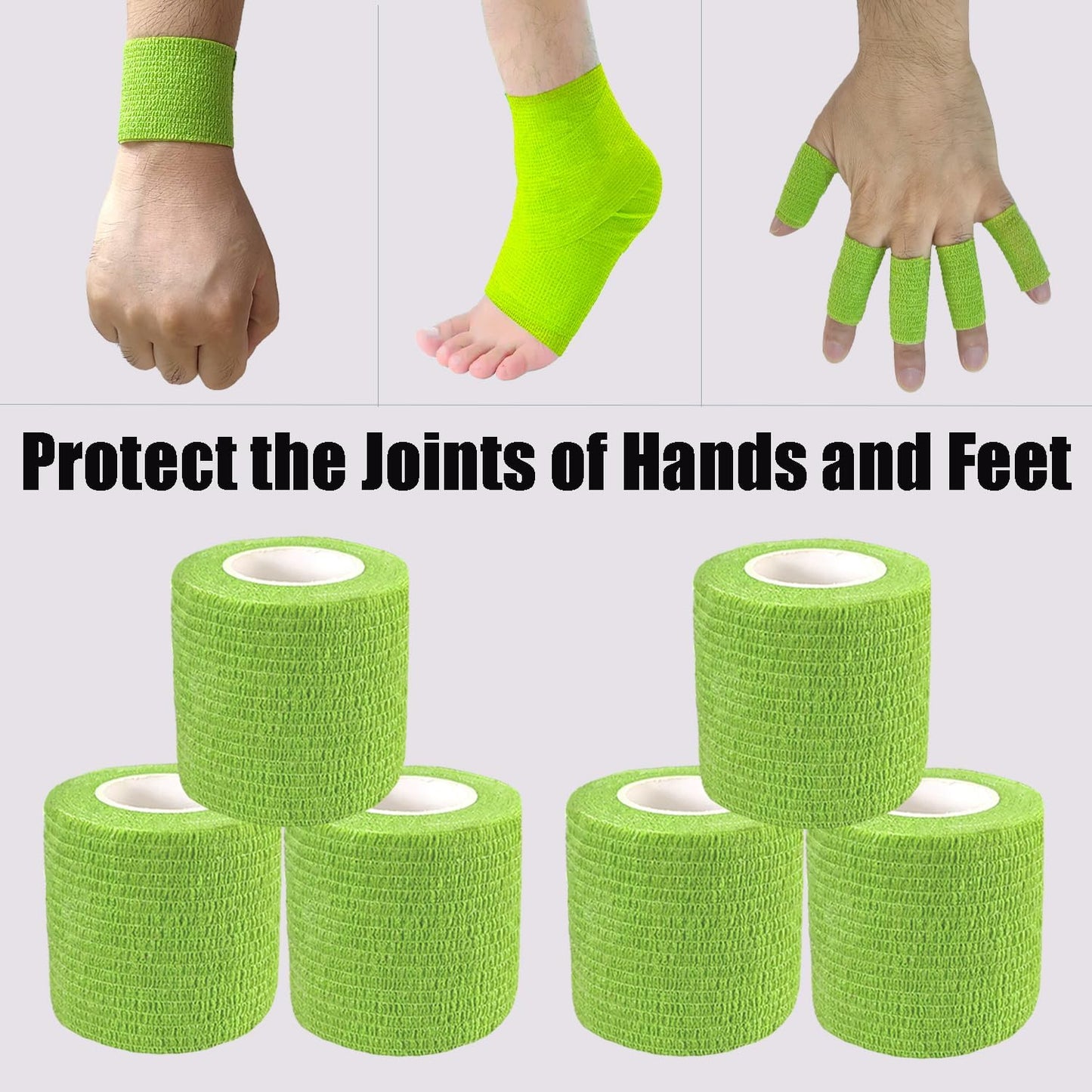 Hysiwen 6 Pack 2" x 5 Yards Self Adhesive Bandage Breathable Cohesive Wrap Self Adherent Vet Tape Self Stick Bandage Wrap for Sports, Athletic, Wrist, Ankle(Green)