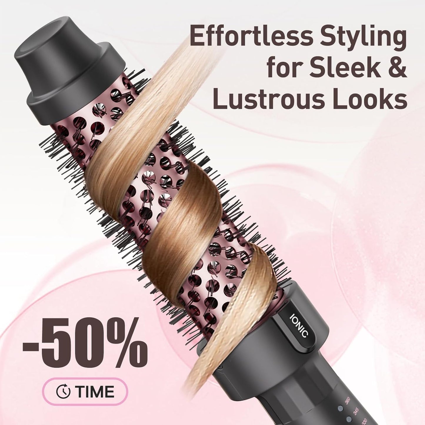 Thermal Brush 1.25 Inch with 5 Temp Settings, Universal Voltage Hot Hair Curling Iron, Ceramic Tourmaline Ionic Thermal Round Curling Brush Suitable for Medium and Long Hair, Rose Gold