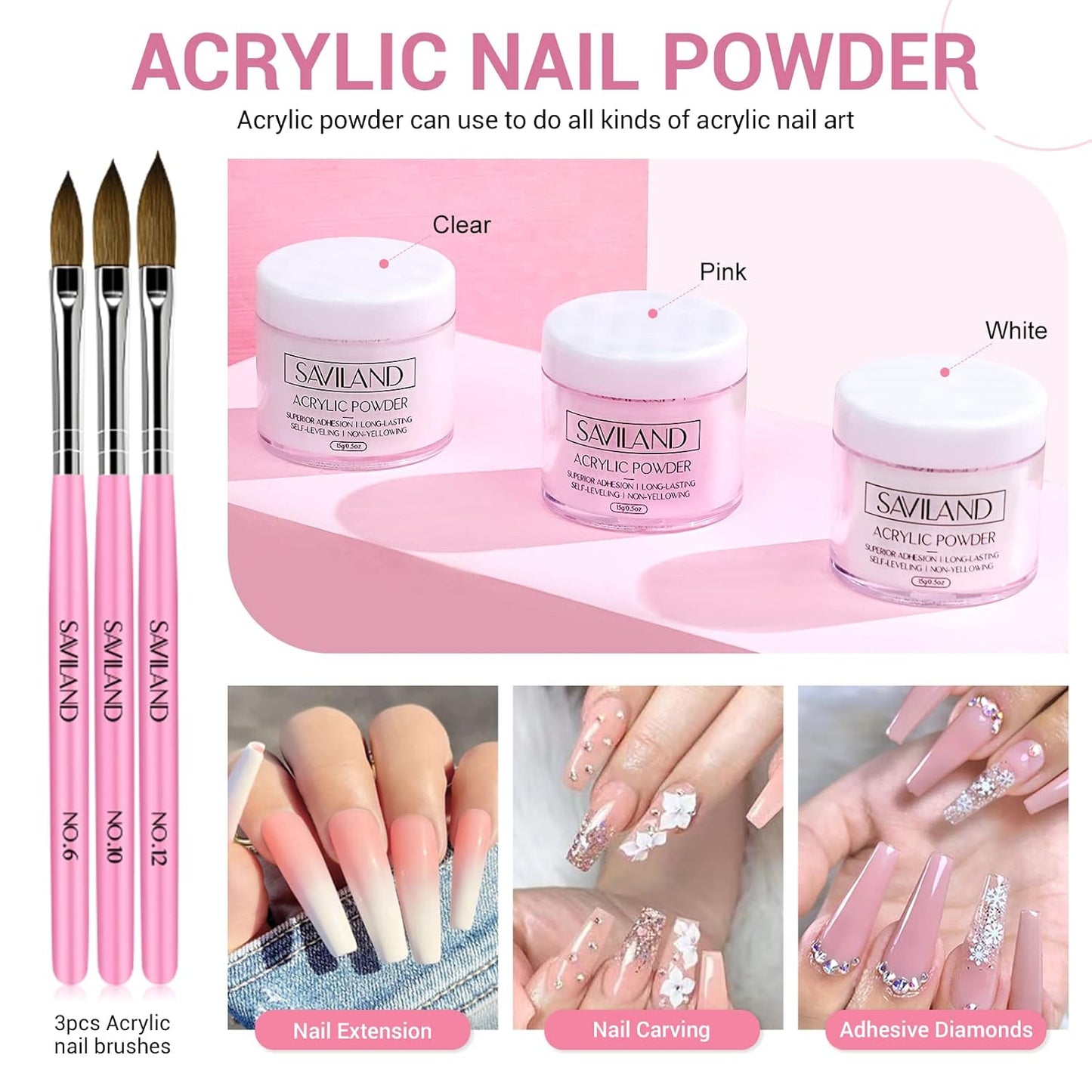 SAVILAND Acrylic Nail Kit with Nail Drill: Nails Kit Acrylic Set Professional Acrylic with Everything U V Light Nail Art Brush Glitter Nail Powder Nail Stuff for Home DIY Salon Use Christmas Gift Set