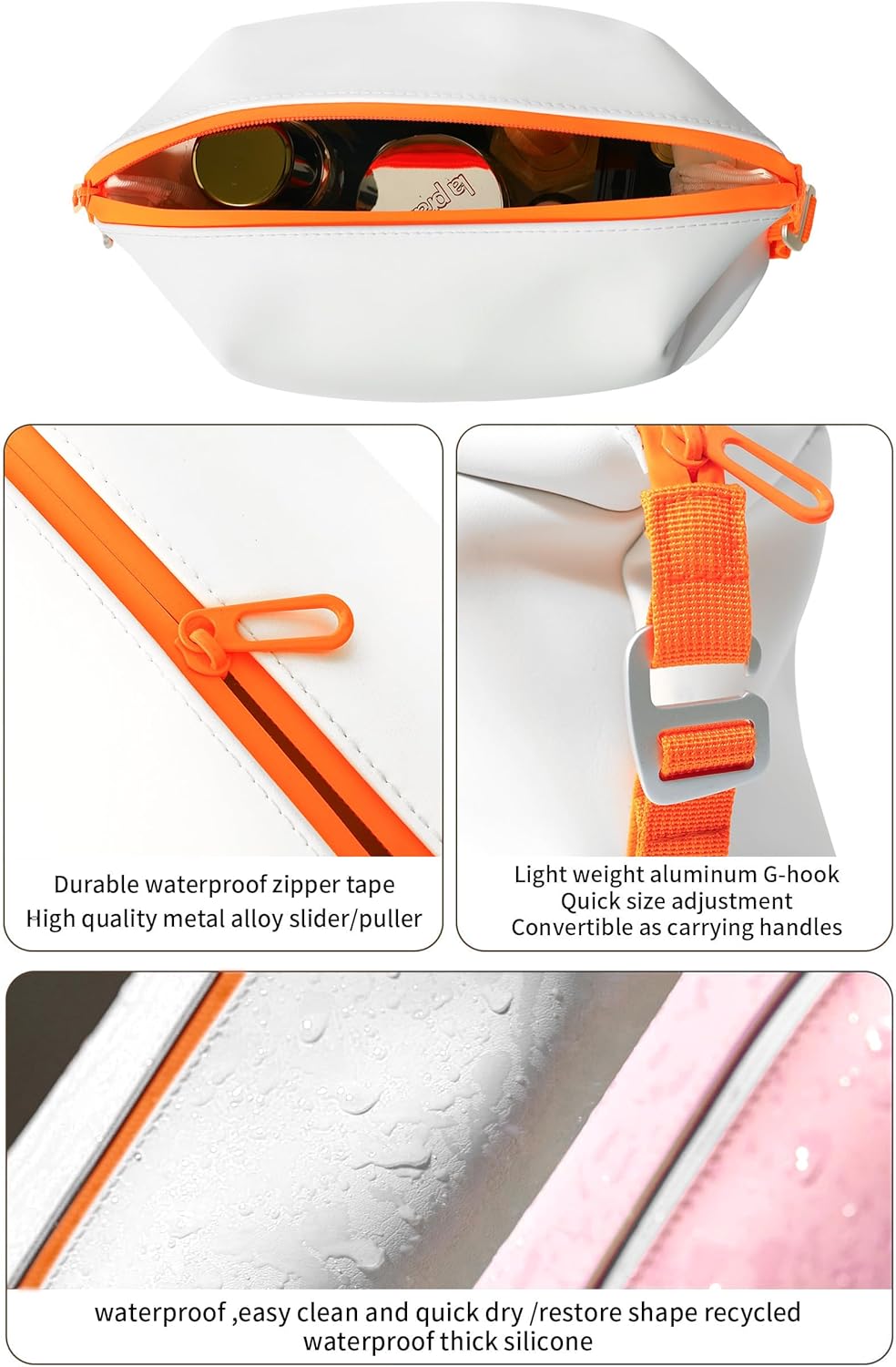 6"x 9.84" 4.5L Large Silicone Toiletry Bag,Waterproof Leakproof Foldable Travel Organizer,Dopp Kit Alternative for Men & Women,White