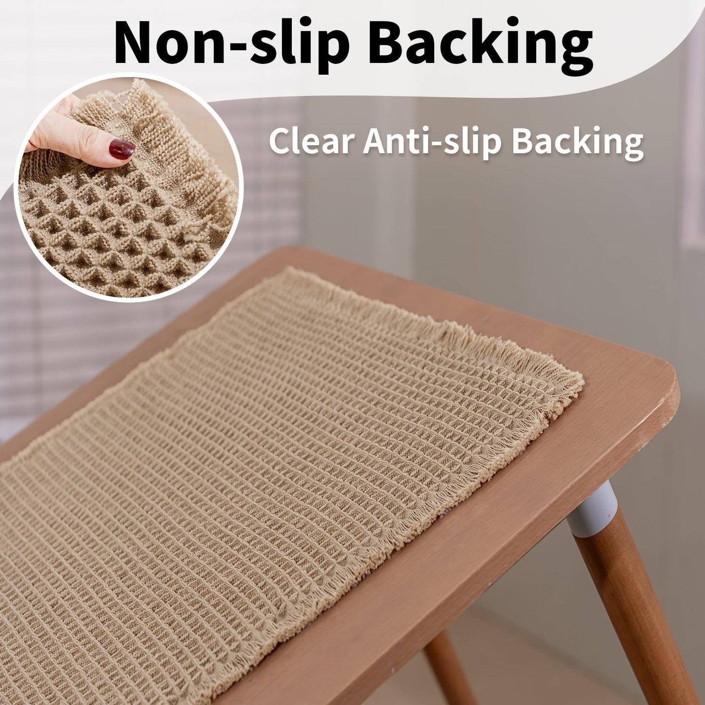 Waffle Runner Bath Mat - Long Boho Bathroom Rugs Non Slip Washable, Super Absorbent & Quick Dry, Soft Bath Mat Farmhouse Bathroom Decor, 24'' x 60'', Khaki