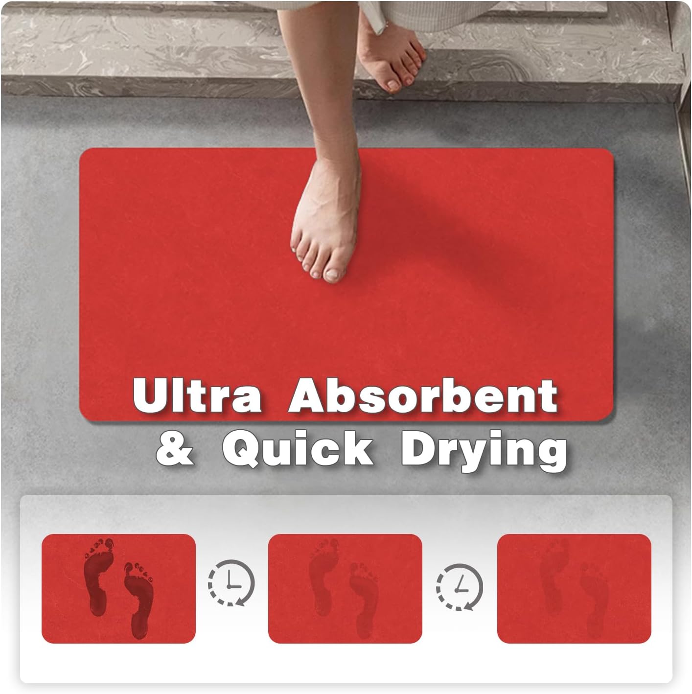 Toilet Rug, Thin Toilet Rugs U Shaped Washable Non Slip Absorbent Quick Dry Low Pile Toilet Mat, 20"x24" U Shape Red