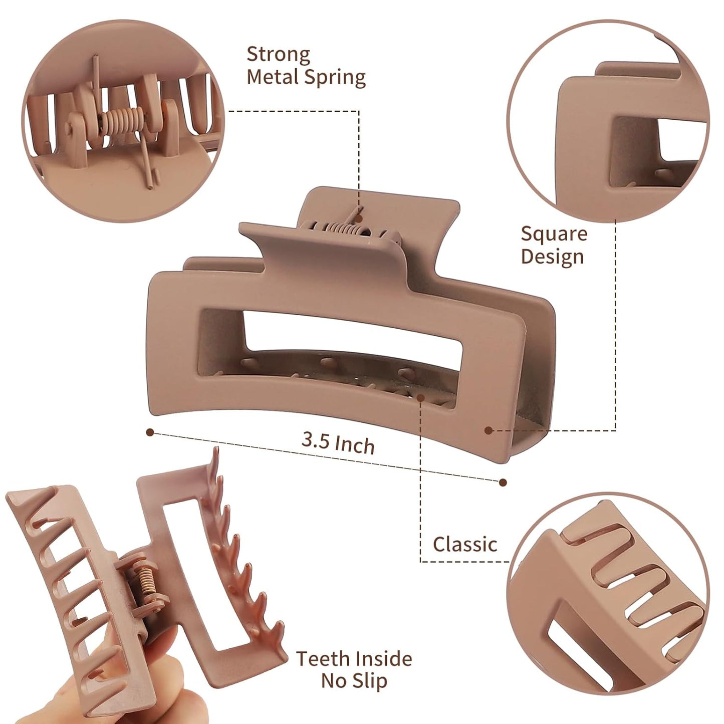 Hair Claw Clips, 3.5 Inch Medium Square Jaw Clips 12 Pcs for Thick and Thin Hair - Matte Black, Dark Brown, Light Brown, Bulk Hair Accessories