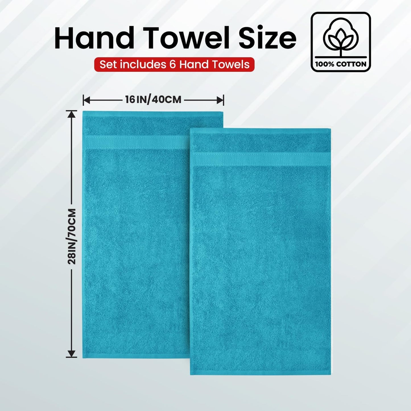 Infinitee Xclusives Teal Hand Towels for Bathroom - Set of 6 (16x28 inches) 600 GSM, 100% Cotton Ultra Soft, Quick Drying, Hotel Quality Hand Towel Set (Serene Teal)