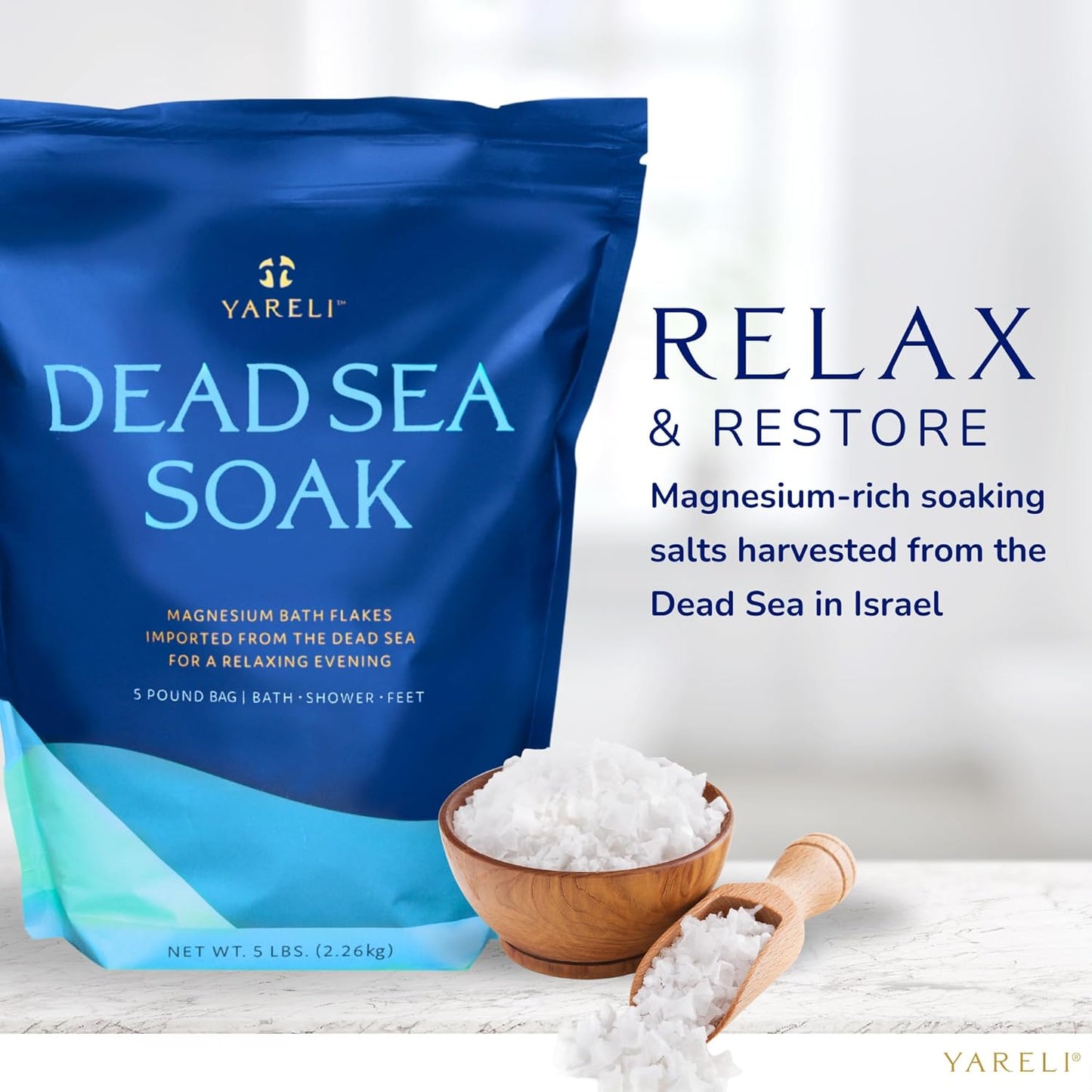 Magnesium Flakes, 5lb, Dead Sea Bath and Foot Soak, Alternative to Epsom Salt with Over 250,000mg of Magnesium Chloride Per Bag