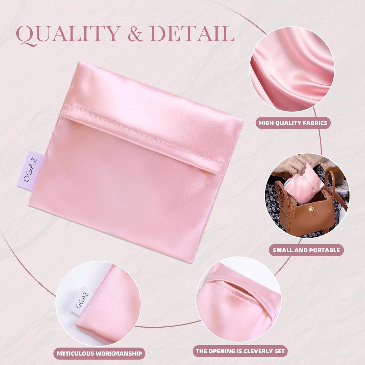 DGAZ Silk Sanitary Napkin Storage Bag, Period Bags for Teen Aged Girls, Portable for Panty Liners/Menstrual Cup/Small Tampons，Mini Makeup Bags for Purse(Bubblegum)