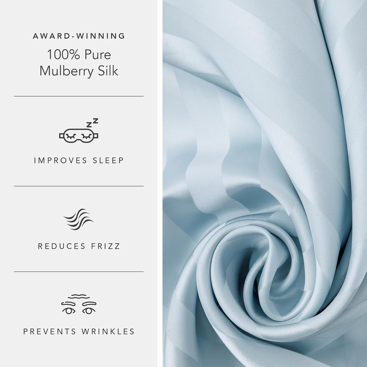 Fishers Finery 30mm 100% Pure Mulberry Silk Pillowcase Set, Quality Tested (Blue Stripe, Queen, 2 Pack)