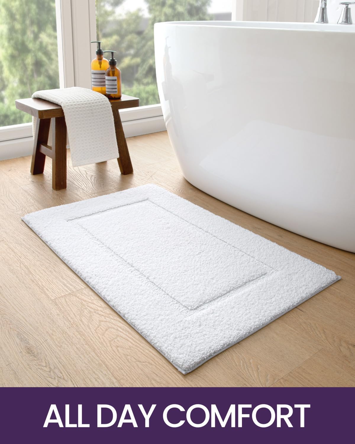 DEXI Bathroom Rugs Set 2 Piece 32x20, Washable Non Slip Bath Mat for Shower Floor, Absorbent Quick Dry Bathmat with Rubber Backing, Ultra Soft Plush Carpet for Tub, White